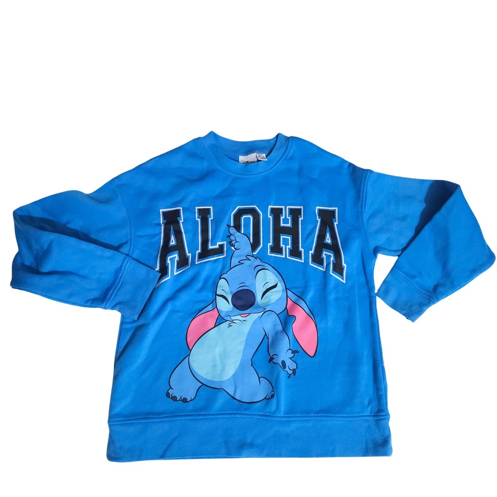 Disney Lilo & Stitch Aloha Blue Graphic Sweatshirt Womens XS Pullover Crewneck